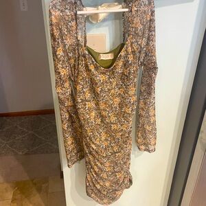 Floral tan with flowers tight fit dress